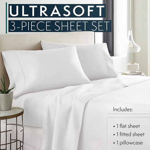 HC Collection Twin Size Sheets Set - Bedding Sheets & Pillowcases w/ 16 inch Deep Pockets - Fade Resistant & Machine Washable - 3 Piece 1800 Series Twin Bed Sheet Sets White