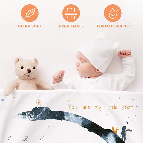 Cudycozy Baby Milestone Blanket and Monthly Milestone Photo Backdrop, Cute Newborn Baby Keepsake Baby Blanket for Baby Boy and Baby Girl, Milestone Blanket Baby boy and Girl, Baby Blankets Newborn