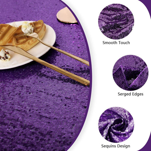 Kirsooku Purple Sequin Tablecloth Glitter Sparkly Iridescent Shimmer for Round Table Cloth 70 Inch Table Covers Decorations for Birthday Party Supplies Event Wedding Table Skirt Decor