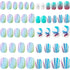 48Pcs Press on Nails for Kids Full Cover Short Fake Stick on Nails for Girls False Nails Lovely Children Gift Nail Art Decoration (Blue Ocean)