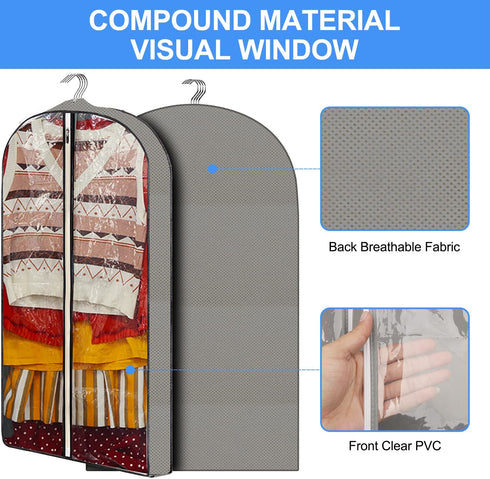 40" Garment Bags, Clear Moth Proof Suits Covers with 4" Gussetes, for Hanging Clothes Closet Storage Travel, Plastic Protector for Coat, Jacket, Sweater, Shirts, 3 Packs