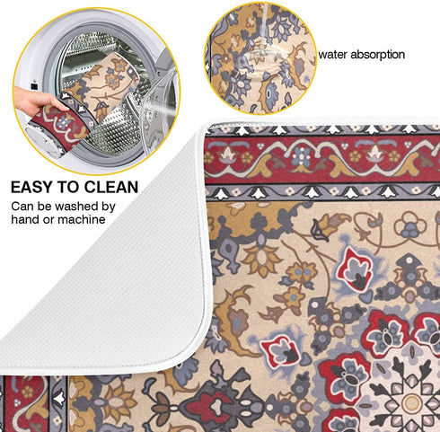 ElliTarr Brown Retro Boho Dish Drying Mat for Kitchen Counter, Microfiber Absorbent Dish Draining Mat, Large Kitchen Drying Mat Heat Resistant Drying Pad for Counter 18x24