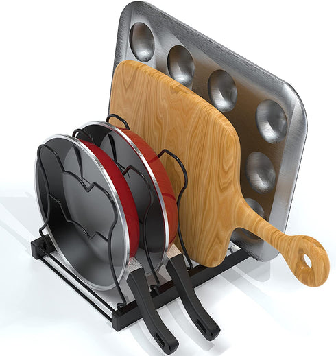 SimpleHouseware 5 Compartments Height Adjustable Pan Organizer, Black