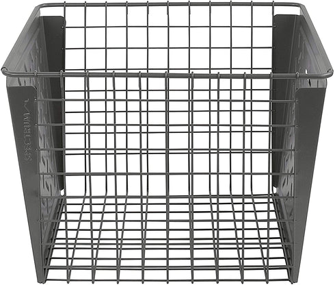 Spectrum Diversified Macklin, Stamped Steel & Wire Basket for Closet & Cubby Storage Vintage-Inspired Design with Customizable Label Plate, Large, Gray