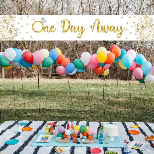 WHPCT One Day Away Banner,Gold Romantic Banner For Wedding Rehearsal Dinner Party Sign, Brunch Wedding Rehearsal Dinner Party Supplies Decoration 9.8X1.6Ft, 9.8Ft X 1.6Ft