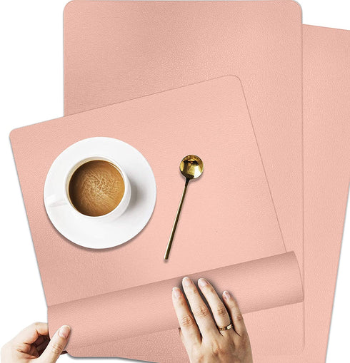Herda Placemats for Dining Table, Non-Slip , Leather Placemats for Home Kitchen , Waterproof Heat Resistant Insulation Protector Table Mats Set of 4, Easy to Clean Light Pink Placemats