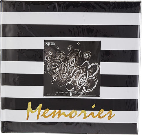 Pioneer Photo Albums Golden Memories Black and White Striped 200 pkt 4x6 Photo Album, Pocket, Gold