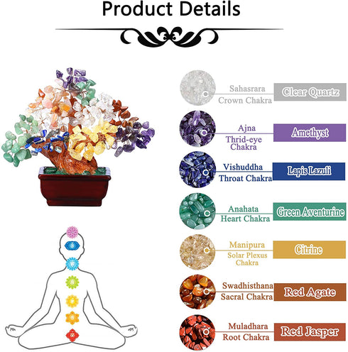 CrystalTears Chakra Crystal Money Tree Reiki Healing Crystal Gemstone Bonsai Tree Feng Shui Tree Ornament for Home Decor Wealth Good Luck 6.3"-6.6"