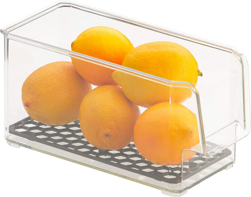 Spectrum Diversified Hexa in-Fridge Large Refrigerator Bin for Storage and Organization of Fruit Vegetables Produce and More, 8.5 x 4 x 4.25, Clear/Dark Gray
