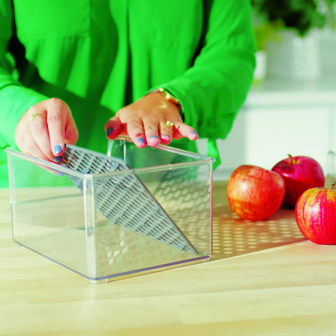 Spectrum Diversified Hexa in-Fridge Large Refrigerator Bin for Storage and Organization of Fruit Vegetables Produce and More, 8.5 x 4 x 4.25, Clear/Dark Gray