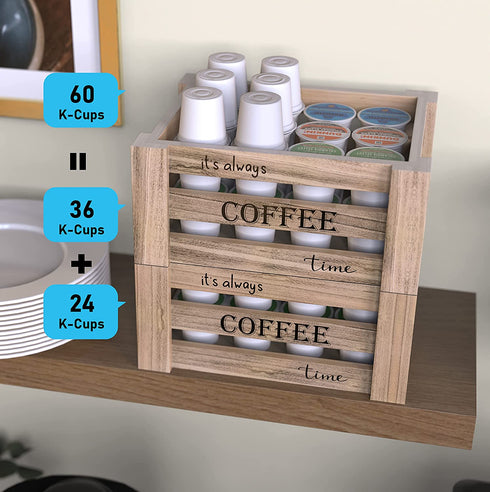 KUSOVILI Coffee Bar Station, Farmhouse K Cup Coffee Pod Organizer for Countertop, Burning Finished Solid Wood Storage Box, Coffee Sign Decor for Kitchen