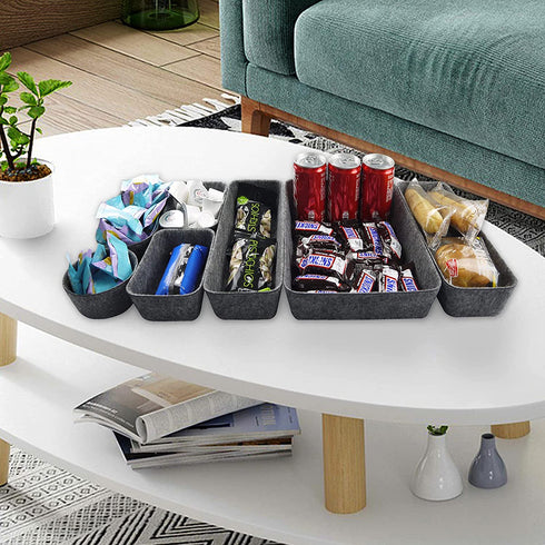 Drawer Organizer Trays, 12 Pack Home Office Desk Space Divider Bins for Jewelry Makeup Art Pens Craft Tools Storage, Utensils in Bedroom Dresser, Makeup Drawer Organizer Bathroom Drawer Organizers (Dark gray)