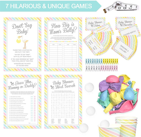 Baby Shower Bundle - 7 Fun Baby Shower Games (gender neutral party games pack for 1-20 guests - unisex/girls/boys)