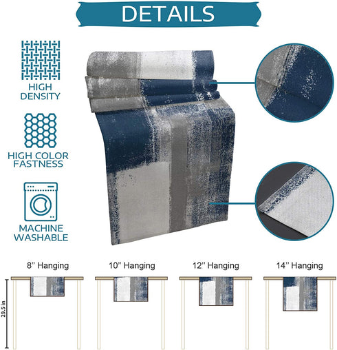BINGIGO Blue Dining Table Runner 70 inches Long Abstract Navy Blue and Gray Coffee Table Runners for Wedding Birthday Party Thanksgiving Holiday Dinner 13x70inch