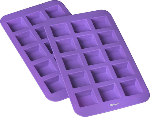 Bakerpan Silicone Brownie Mold, 1.5 Inch Squares Cake Baking Pan, 15 Cavities - Set of 2