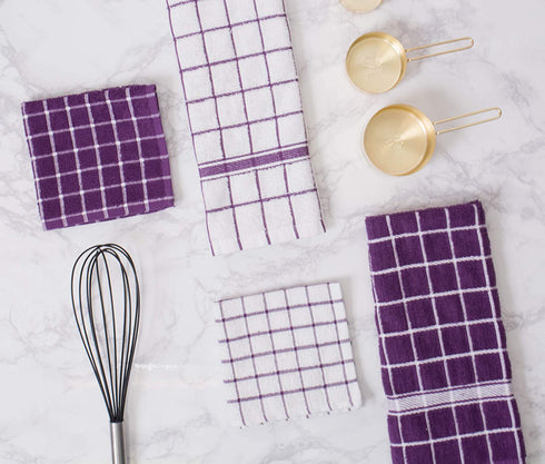 DII Basic Terry Collection Windowpane Dishcloth Set, 12x12, Eggplant, 6 Piece