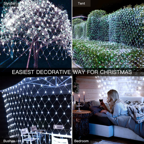 Ollny Net Lights Mesh Lights Outdoor 200 LED 9.8ft x 6.6ft Christmas Lights Waterproof Connectable 29V Plug in Fairy String Lights with 8 Modes for Xmas Tree Bush Garden Holiday Decorations Cool White
