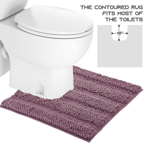 NICETOWN Bath Rugs Ultra Thick and Soft Texture Chenille Plush Striped Floor Mats Bath Rug with Non-Slip Backing Microfiber Hand Tufted Door Mat for Entryway (Mauve, Pack 2-20" x 32"/24" x 24" U)