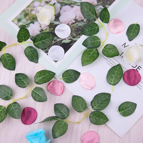 FEQO 300 Pcs Artificial Rose Leaves Silk Green Leaves Fake Leaves for Roses Flowers Leaves Artificial Leaves Bulk Greenery for Centerpieces Bouquets Wedding Party Wreath Garland Crafts
