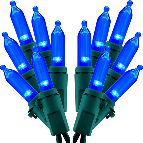 SWEET SHINE Blue LED Christmas Lights, Pack of 2 Sets 33 Ft 100 LED Green Wire Mini Lights Set, UL Certified Commercial Grade Holiday String Light (Blue)