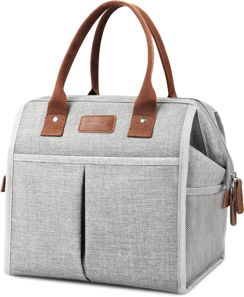 Lunch Bag for Women & Men, Large Insulated Lunch Box Cooler Tote Bags, Adult Reusable Lunch Boxes with Water Resistant for Work, School, Travel and Picnic (Grey)