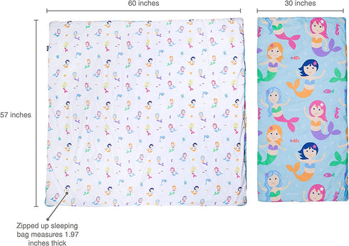 Wildkin Kids Microfiber Sleeping Bag for Boys and Girls, Includes Pillow Case and Stuff Sack, Perfect Size for Slumber Parties, Camping and Overnight Travel, BPA-free, Olive Kids (Mermaids)