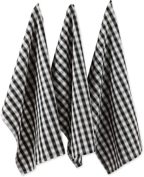 DII French Check Kitchen Collection Decorative Oversized Cotton Dishtowels, 18x28, Black/White, 4 Piece