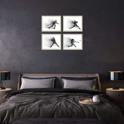 Baseball Wall Art Prints - Particle Silhouette - Set of 4 (8x10) Poster Photos - Bedroom - Man Cave Decor