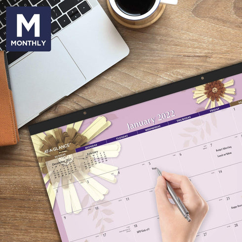 2022 Desk Calendar by AT-A-GLANCE, Monthly Desk Pad, 21-3/4" x 17", Standard, Paper Flowers (5035)