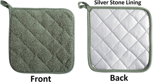 DII Basic Terry Collection Quilted 100% Cotton, Potholder, Artichoke Green, 3 Piece