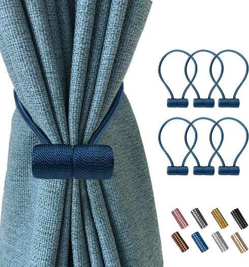 Elctman Magnetic Curtain Tiebacks Clips - Window Curtain Holdbacks for Home Office Decorative Rope Tie Backs, Curtain Tiebacks for Drapes, No Tools Required - 3 Pair -3blue