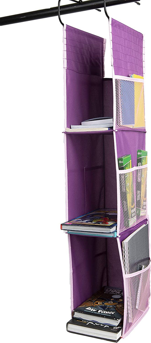 Mind Reader 3 Adjustable, Sturdy and Compact, Locker or Closet Organizer, 6" L x 9" W x 37" H, Hangs from Shelf, Hooks or Rod to Create Storage Space, Pink