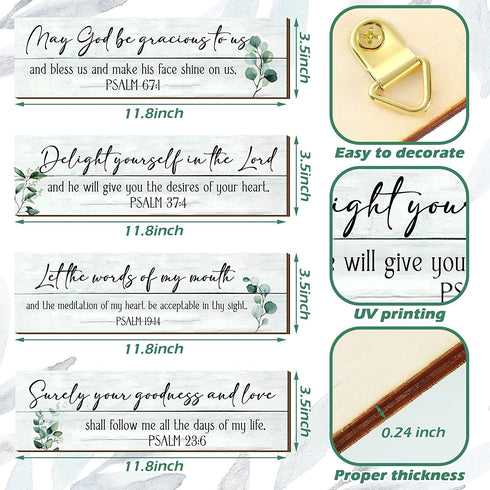 4 Pieces Bible Verses Wall Decor Psalms Scripture Wall Art Wooden Christian Sign Rustic Wall Decor Christian Wall Art Prayer Wall Decor Christian Decorations for Home (Simple Style)