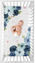 Sweet Jojo Designs Navy Blue and Pink Watercolor Floral Girl Fitted Crib Sheet Baby or Toddler Bed Nursery Photo Op - Blush, Green and White Shabby Chic Rose Flower