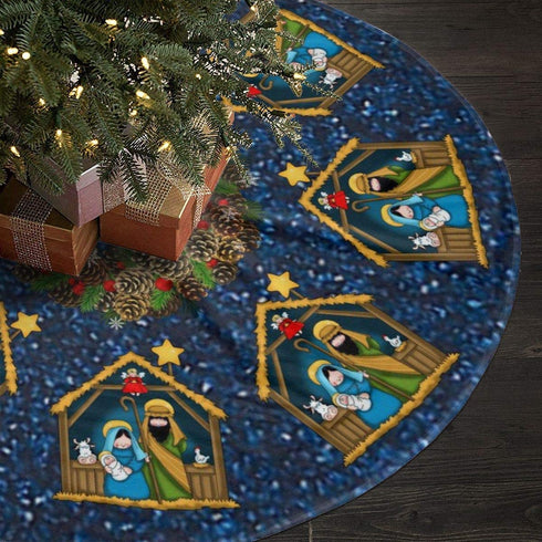 ALASFC Christmas Tree Skirt 35.5 Inch,Nativity Stable Scene Print Rustic Xmas Tree Holiday Decorations