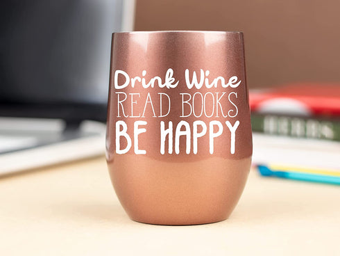 Book Lovers Gifts Women - 12 oz Wine Tumbler or Mug - Idea for Book Club, Librarians, Bulk Readers, Literary, Glass, Bookworm, Reading