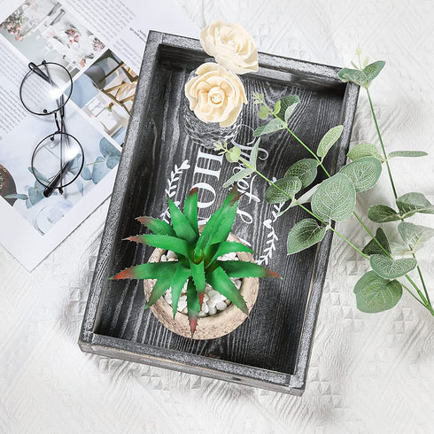 Shinowa Rustic Wood Serving Tray with Handles Rectangular Wooden Tray Platter for Breakfast in Bed, Appetizers,Coffee Table, Ottoman, Party, Food Serving, Home D©cor, Medium Size - Gray