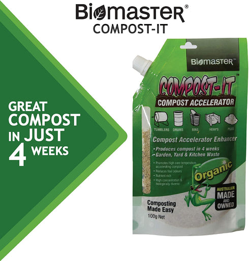 Biomaster Compost-It Compost Accelerator/Starter 100g Spout Pack for All Composting Systems, (100% Natural Concentrate)