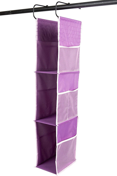 Mind Reader 3 Adjustable, Sturdy and Compact, Locker or Closet Organizer, 6" L x 9" W x 37" H, Hangs from Shelf, Hooks or Rod to Create Storage Space, Pink