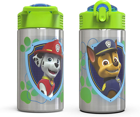 Zak Designs Paw Patrol 15.5oz Stainless Steel Kids Water Bottle with Flip-up Straw Spout - BPA Free Durable Design, Paw Patrol Boy SS