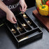 Drawer Organizers, Berglander Black Leather Wood Kitchen Silverware Tray For Drawer, Utensil Tray Drawer Organizer, Kitchen Silverware Organizer, Cutlery Flatware Organizer With Drawers
