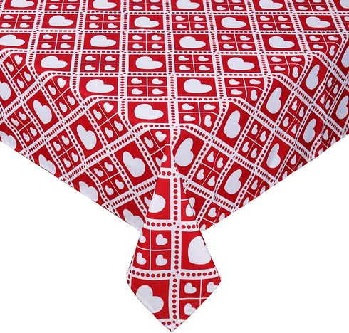 Valentine's Day Love Heart Tablecloth, Red Table Cloth, Waterproof Tablecloth Square for Valentine's Wedding Dinner Party Decoration, 55 x 55 Inch