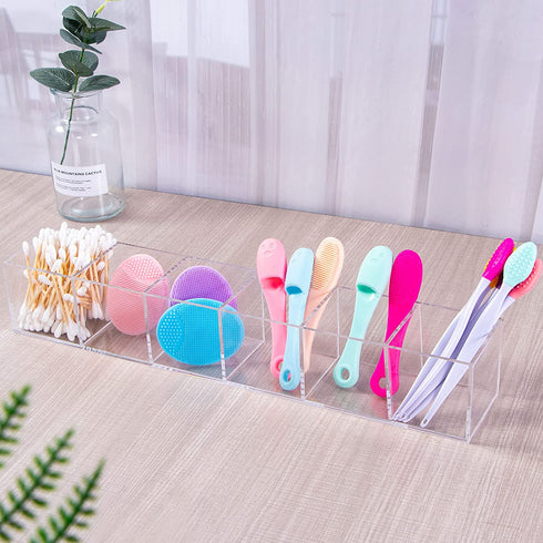 Clear Drawer Organizer, Dedoot 6 Compartments Acrylic Organizer Durable Plastic Square Cube Storage Bin for Makeup, Jewelry, Pen, Small Items, 15x2.5x2.6inches