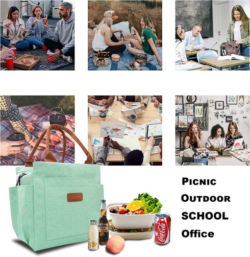 Insulated Lunch Bag Women Lunch Box Reusable Durable Leakproof Large Lunch Tote for Women Men Adult with Bottle Holder and Side Pockets for Work Picnic Travel - Heather Teal