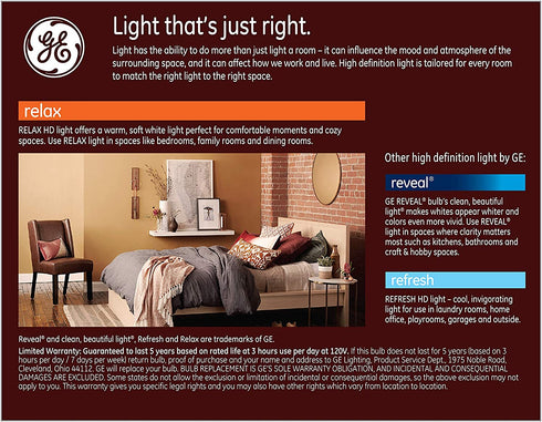 GE Relax HD G25 Globe LED Light Bulb, 40-Watt Replacement, Soft White, Frosted Finish, Dimmable, Medium Base, 2-Pack