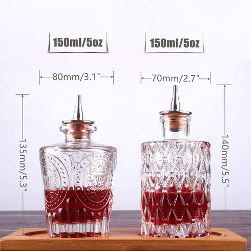 Bitters Bottle Set of 2 Cocktail Glass Bitters Bottle for Cocktail with Metal Dasher Top, SET002 (Set of 2)
