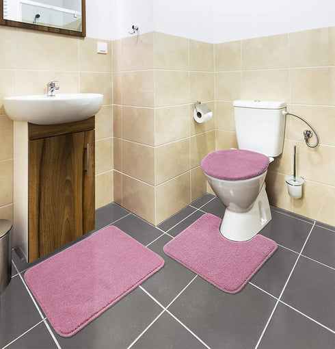 Ottomanson ECO Collection Bathroom Mat Set, 3 Pieces, 18" x 30", Pink