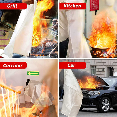 Golden Ocean Emergency Fire Blanket, Fire Suppression Blanket for Kitchen and People (4PCS 47"x47" + 4 Hooks & 4 Gloves) Suppression Flame Retardent Safety Blanket for Home, Grill, Car, Office
