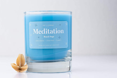 My Lumina Meditation Aromatherapy Candle w/ Clear Quartz Crystal Inside, Beach Sage Relaxing Calming Positive Peace Energy, Soy Wax Blue Scented Candle for Home,Bath,Bathroom,Yoga,Self Care,Gift,Women
