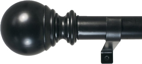 Decopolitan Ball Single Telescoping Drapery Rod Set, Long, Black, 72 to 144-Inch